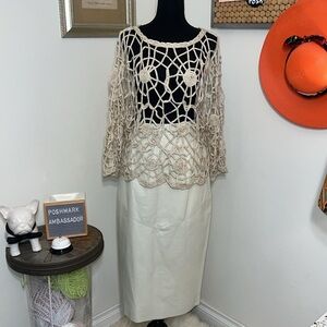 Beautiful Vintage Maxene Couture Cream Leather Skirt SZ. 14